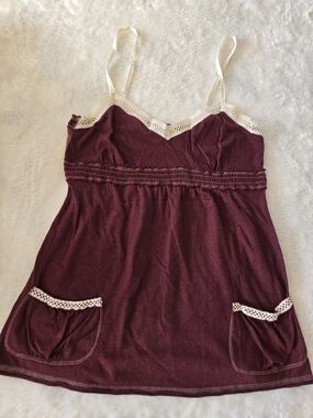 Abercrombie & Fitch Burgundy Cami with Cream Lace Trim